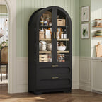 Bestier 71" Arched Kitchen Pantry Cabinet with LED Lights, 15.7" Deep Storage Cabinet with 3 Adjustable Shelves and 2 Drawers, Modern Farmhouse Cupboard for Living Room, Kitchen, Dining Room, Black