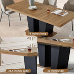 Dining Table Extendable 63 in-79 in for 4-8 Expandable Wood Rectangle with Fluted Base for Dining Room Kitchen Living Room Furniture Brown