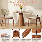 Dining Chairs Set of 2,Mid Century Modern Upholstered Kitchen Chairs with Ergonomic Curved Walnut Bentwood Back,Faux Leather Dining Chairs for Kitchen,Living Room,Study Room,Bed Room,Beige