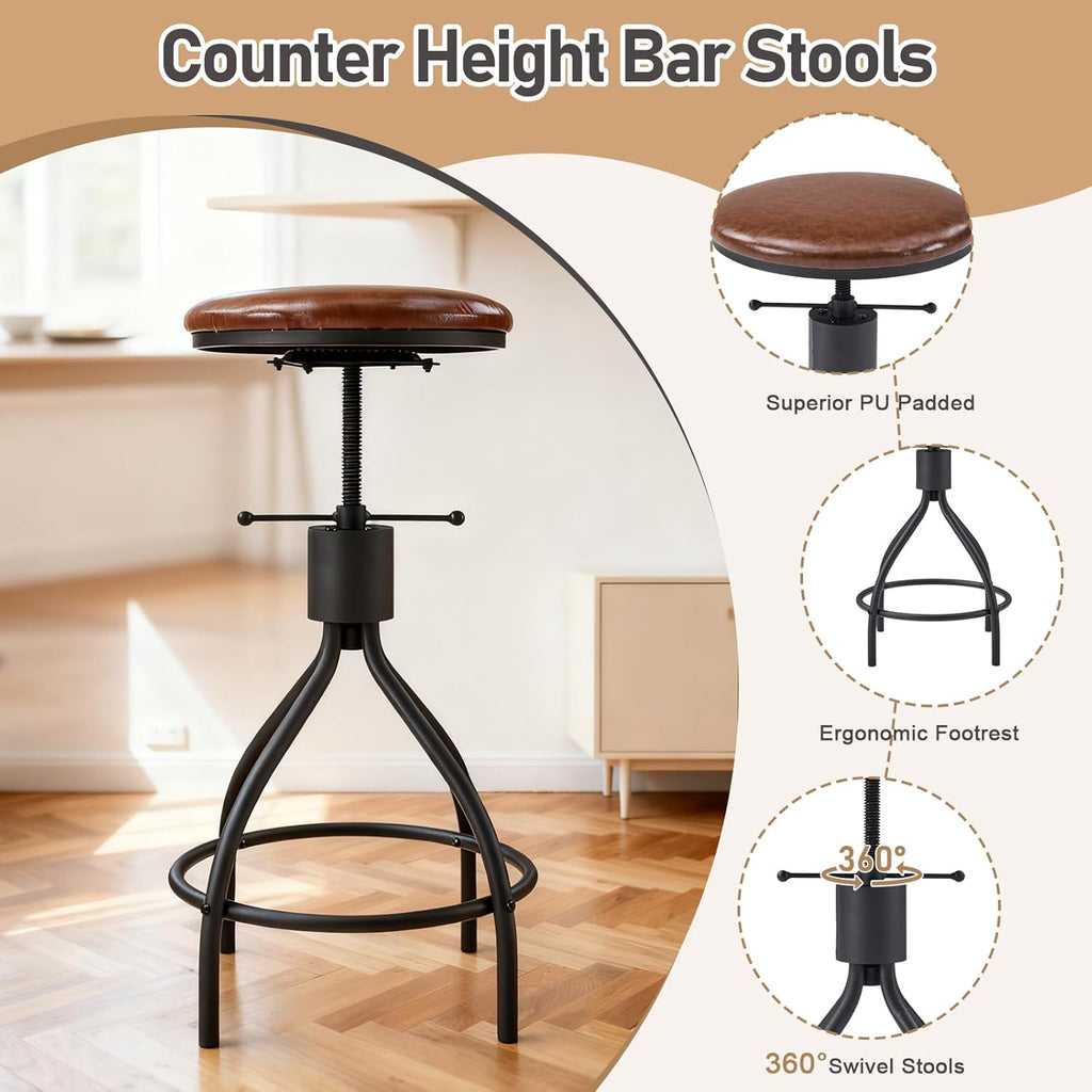 Karl home 83.8" Bar Table and Chairs Set, Sofa Table with 4 PU Stools, High Top Counter Height Table with Chairs for Kitchen Breakfast, Bistro, Dining Room, Living Room, Brown