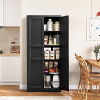 Yizosh Metal Storage Cabinet with 2 Doors and 4 Adjustable Shelves - 71" Black Kitchen Pantry Storage Cabinet, 4-Tier Tall Steel Cabinet Locker for Kitchen, Living Room, Dining Room