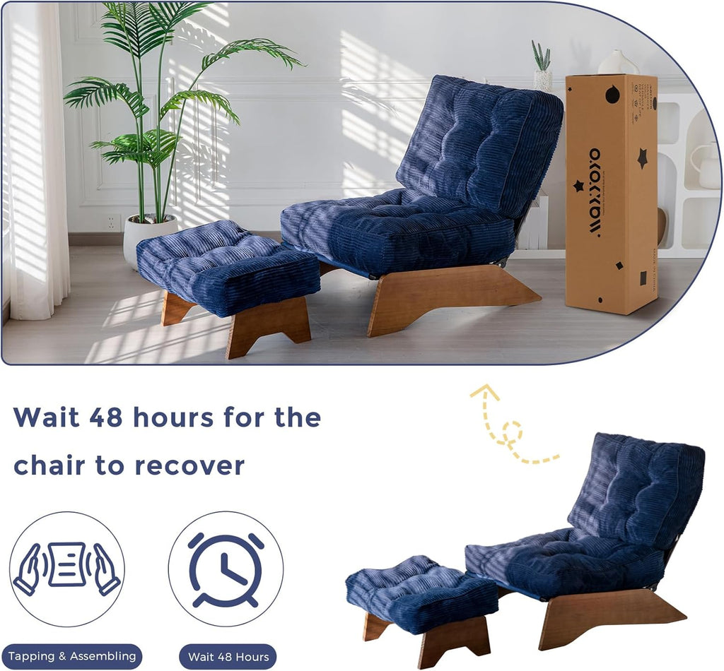 MAXYOYO Accent Chair with Ottoman, Lounge Chair with Adjustable Backrest | Tufted Living Room Chair Upholstered Lounge Chair with Footrest Set, Modern Chair for Reading Room, Navy