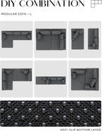 Lifelink 108" Couch L-Shaped - Modular Sectional Couches for Living Room Cloud Sofa with Deep Seat High Back Oversized Left Facing Chaise No Assembly Required