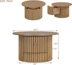WILLIAMSPACE 30.5" Round Coffee Table with a Drawer, Modern Farmhouse Wood Circle Drum Center Table with Vertical Slat Base, Accent Side End Table for Living Room Apartment, Natural