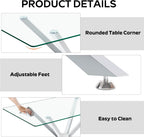 yeag Modern Rectangular Glass Dining Table Set, 47" Clear Tempered Glass Kitchen Table with Silver Metal Legs & 2 Black Velvet High-end Tufted Chairs with 1 Bench for Home, Dining Room, Apartment