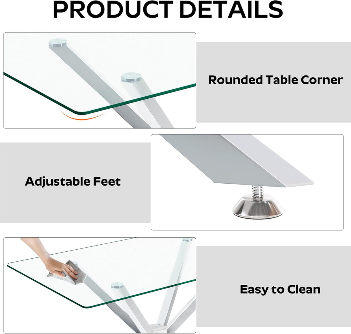yeag Modern Rectangular Glass Dining Table Set, 47" Clear Tempered Glass Kitchen Table with Silver Metal Legs & 2 Black Velvet High-end Tufted Chairs with 1 Bench for Home, Dining Room, Apartment