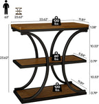 BECHAEO 24" End Tables Living Room, Industrial 3-Tier Small Side Table with Storage Shelves, Wood Sofa Table with Geometric Metal Frame, Multi-Functional Nightstand for Bedroom