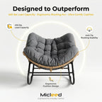 Oversized Papasan Rocking Chair Outdoor, Comfy Wicker Patio Papasan Egg Rocker with Thick Cushion for 450 lbs, Indoor Lounge Reading Chair for Living Room, Porch, Garden, Balcony-Dark Gray