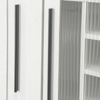 Pull-Out Kitchen Pantry Cabinet with Multi-Tier Shelves, Glass Doors & Spice Rack, Freestanding Wood Hutch Storage Cabinet Next to Refrigerator for Coffee Bar, Dining Room, Narrow Spaces
