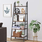Tangkula Ladder Shelf (Set of 2), 5 Tier Industrial Bookcase, Multifunctional Display Bookshelf, Wooden Look Plant Flower Stand with Metal Frame, Decor Furniture for Home Office