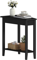 ChooChoo Wedge End Table, Narrow Triangle Side Table with 2-Tier Storage Shelf, Fluted Recliner Side Table for Corner, Living Room, Bedroom, Small Space, Black