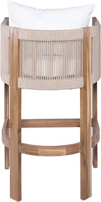 Merax Outdoor Bar Stools Set of 4, Rope Rattan Patio Barstools with Footrest and Cozy Cushions, Outdoor Acacia Wood Counter Height Bar Stools for Garden Backyard Pool Bar Chairs, Beige