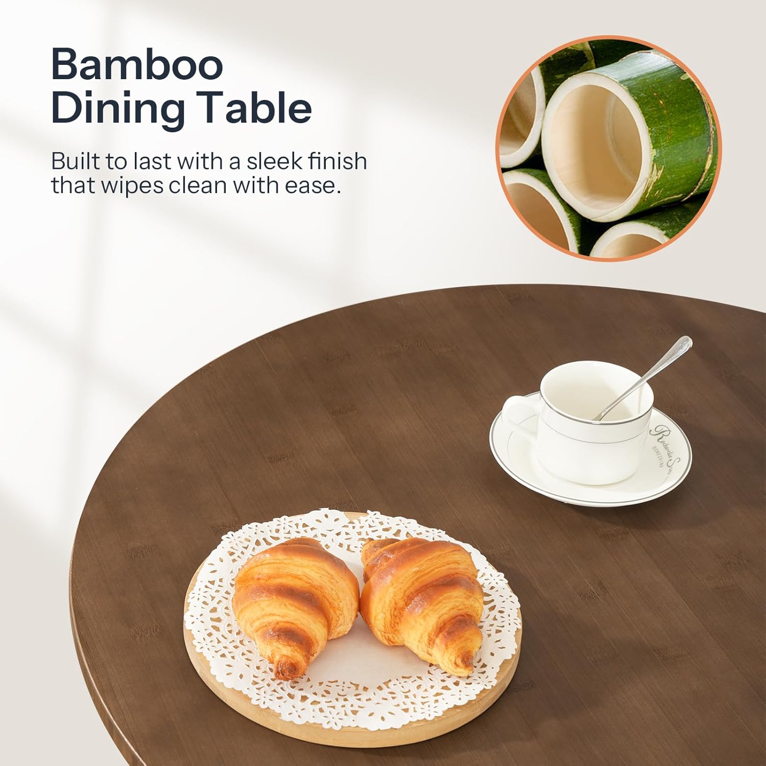 HOOBRO Bamboo Dining Table, Round Dining Table for 2, 27.5" Kitchen Table for Small Space, Writing Table, Easy to Assemble, for Dining Room, Living Room, Office, Kitchen, Apartment, Brown BR71CZ01G1