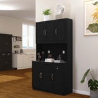 Kitchen Pantry Storage Hutch Cabinet, Tall Kitchen Cupboard & Stand Alone Pantry with Microwave Oven Countertop|Adjustable Shelves|Doors|Drawer (Black)