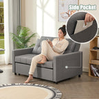 GOSUHI 52" 3-in-1 Convertible Sleeper Sofa Bed, Linen, Light Gray | Pull-Out Bed, Stepless Adjustable Backrest, Side Pocket, Compact Loveseat, Living Room, Dorm & Apartment
