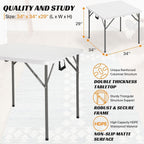 34" Square Folding Table, Portable Plastic Table No Assembly Needed, Fold-in-Half Design with Handle for Indoor Outdoor, Camping, Events, Banquets - White