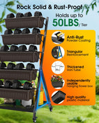 Olaiti 5-Tier Vertical Garden Bed Planter Boxes with Wheels, Drainage System & Storage Space, Mobile Vertical Garden Planter with 5 S-Hooks for Plants Vegetables Flowers Herbs in Garden Patio Yard
