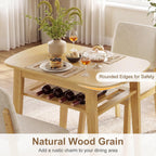 Giantex Dining Table Set for 2, Space Saving Kitchen Table and Chairs Set w/Rubber Wood Frame, Storage Rack, Padded Seats & Backrests, Dinette Set for Small Space, Apartment, Dining Room, Natural