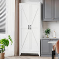 PEUKC 75" Farmhouse Metal Storage Cabinet with Doors and 4 Adjustable Shelves, Large Pantry Organizer for Kitchen, Dining Room, and Living Room,Assemble Require(White)