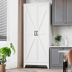 PEUKC 75" Farmhouse Metal Storage Cabinet with Doors and 4 Adjustable Shelves, Large Pantry Organizer for Kitchen, Dining Room, and Living Room,Assemble Require(White)