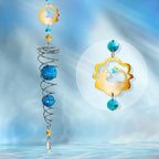 FONMY Cat Gazing Ball Spiral Tail Wind Spinner Sun Catcher Rainbow Maker Silver Spiral W/Blue K9 Crystal Ball Tree Hanging Ornament Indoor Outdoor Garden Decor. 19.5inch H