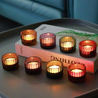 VOHO 4 Colors Tealight Candle Holder Fall Decor Set of 12, Votive Candle Holders for Table Centerpiece, Ribbed Tea Light Candle Holder Glass for Halloween/Thanksgiving/Christmas Decorations/Gifts