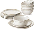 Dinnerware Sets for 4, 12 Piece Ceramic Dish Set with Plates and Bowls | Oven/Dishwasher/Microwave Safe | Ideal for Housewarming | Reactive Beige (10" Plate+8" Dish+27oz Bowl)