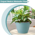 3 Pack 11 Inch Plant Pots with Drainage Hole and Plug, Durable Plastic Flower Pots for Indoor & Outdoor Plants, Elegant Mordern Plant Pots Perfect for Herbs, Flowers & Succulents, Blue