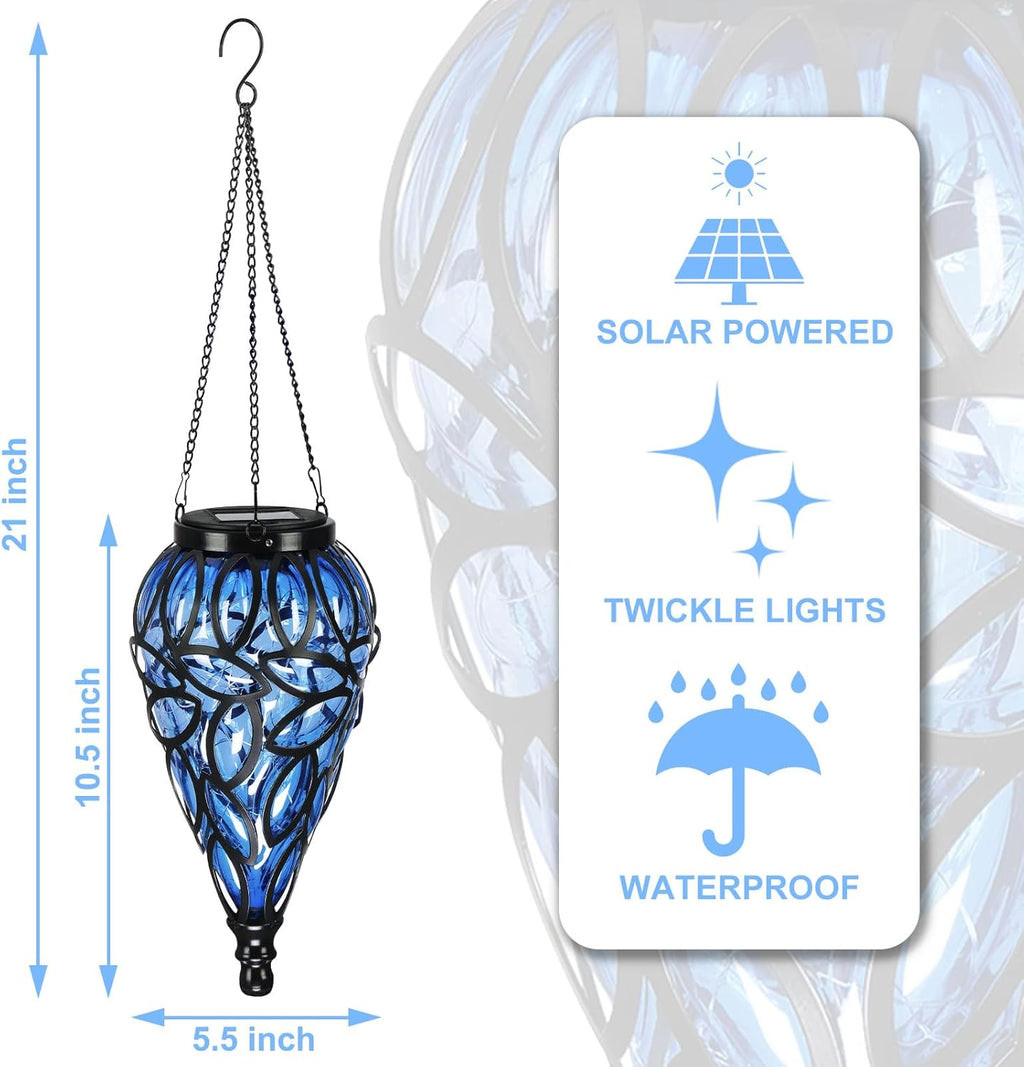 Solar Hanging Lantern Lights, Tear-Drop 15-LED – Cool White Outdoor Lights with S-Hooks