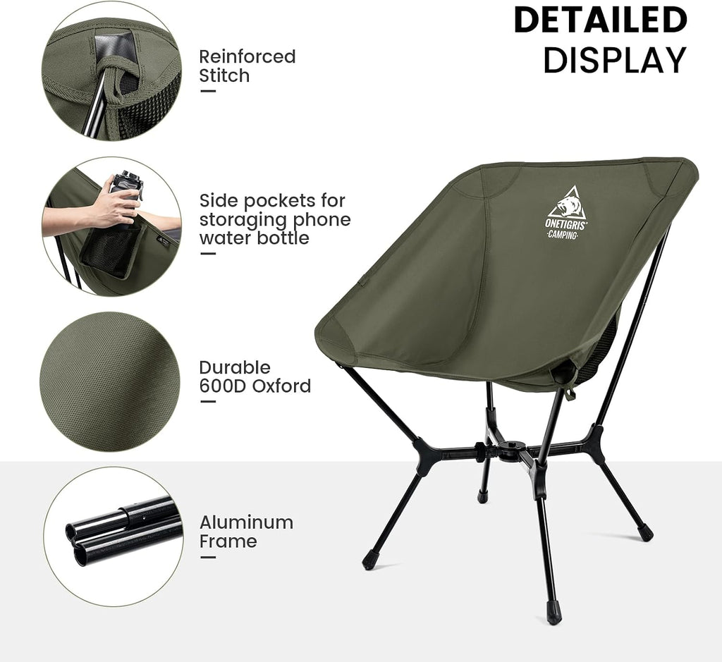 ONETIGRIS OasisFlex Camping Chair,Portable Chair with Carry Bag,Great for Camping,Beach,Picnic,Park,Lawn,Sports and Outdoor Events