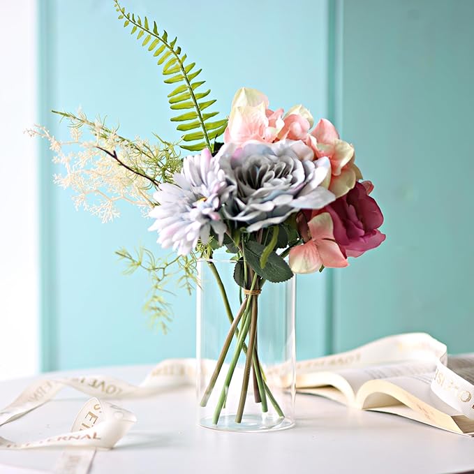 12Pcs Glass Cylinder vases for Centerpieces, 6 Inches Clear Bud Vases for Wedding Decorations,Floral Vase Bulk Flower vases,Tall Glass Hurricane Candle Holder for Table Shelf, Party.
