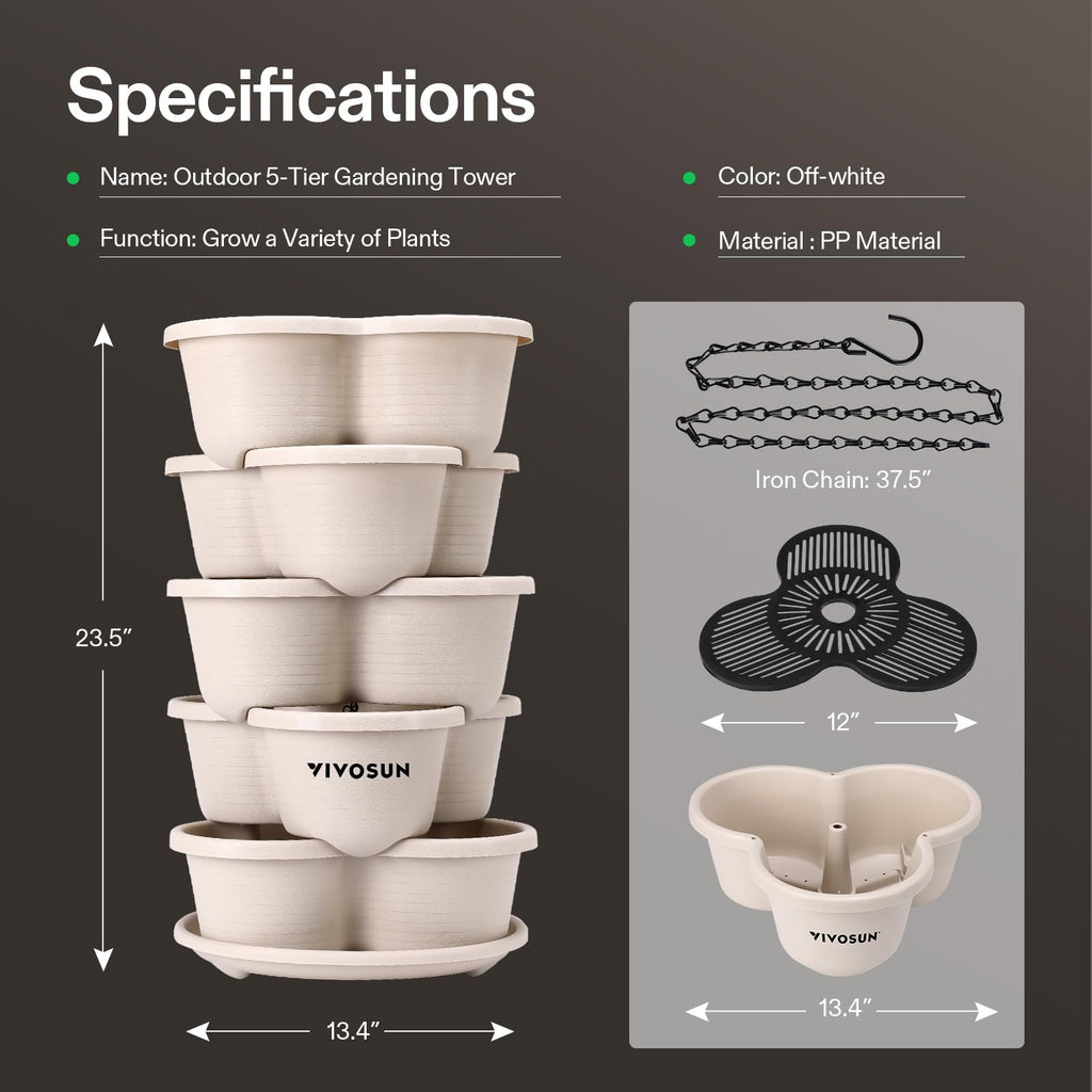 VIVOSUN 2-Pack 5 Tier Vertical Gardening Stackable Planter for Strawberries