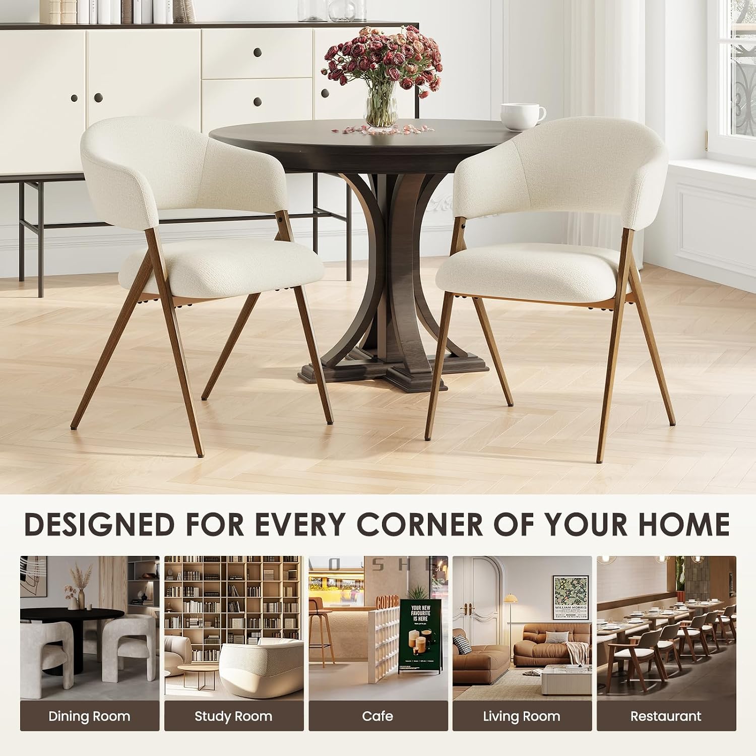 COLAMY Dining Chairs Set of 4, Modern Upholstered Dining Room Kitchen Chairs with Iron Legs, Open Back and Padded Seat, for Living Room/Restaurant/Cafe, Beige