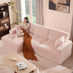 GOSUHI 113" L-Shaped Cloud Couch, Modular Sectional, Deep Seats, Pink | Pocket Spring Cushions, Oversized 3-Seater, Left Facing Chaise, Corduroy Upholstery Couches for Living Room