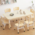 Kids Table and 6 Chairs Set, Height Adjustable Toddler Table and Chairs Set | Graffiti Desktop, Non-Slip Legs, Children Activity Table for for Ages 2-10 Daycare Classroom Home Preschool, Natural