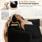 Oversized Round Chaise Longue Chair with Ottoman, Modern Corduroy Deep Seat Circle Single Cloud Floor Accent Chair w/Cup Holders for Living Room, Bedroom Apartment, 55" W * 74.6" D, Black