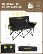 FanttikOutdoor Zeta L11 Duo Pro Double Camping Chair, 2 Person Portable Folding Couch, High Strength Loveseat with Cup Holder & Carry Bag for Travel, Games, BBQ, Backyard, Support up to 600 lbs, Black