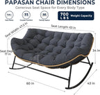 SWITTE Double Rocking Papasan Chair Outdoor, Indoor Oversized Wicker Egg Loveseat with Thick Cushion, Heavy Duty 2 Person Patio Lounge Rocker for Balcony, Porch, Indoor Bedroom, Dark Grey