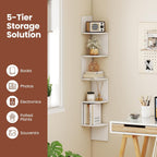 GIANTEX Corner Shelf Wall Mounted Set of 2, 5-Tier Floating Corner Bookshelf, Home Storage Organizer, Wooden Display Stand Rack for Wall, Plant Shelf for Living Room, Bedroom, Kitchen, White