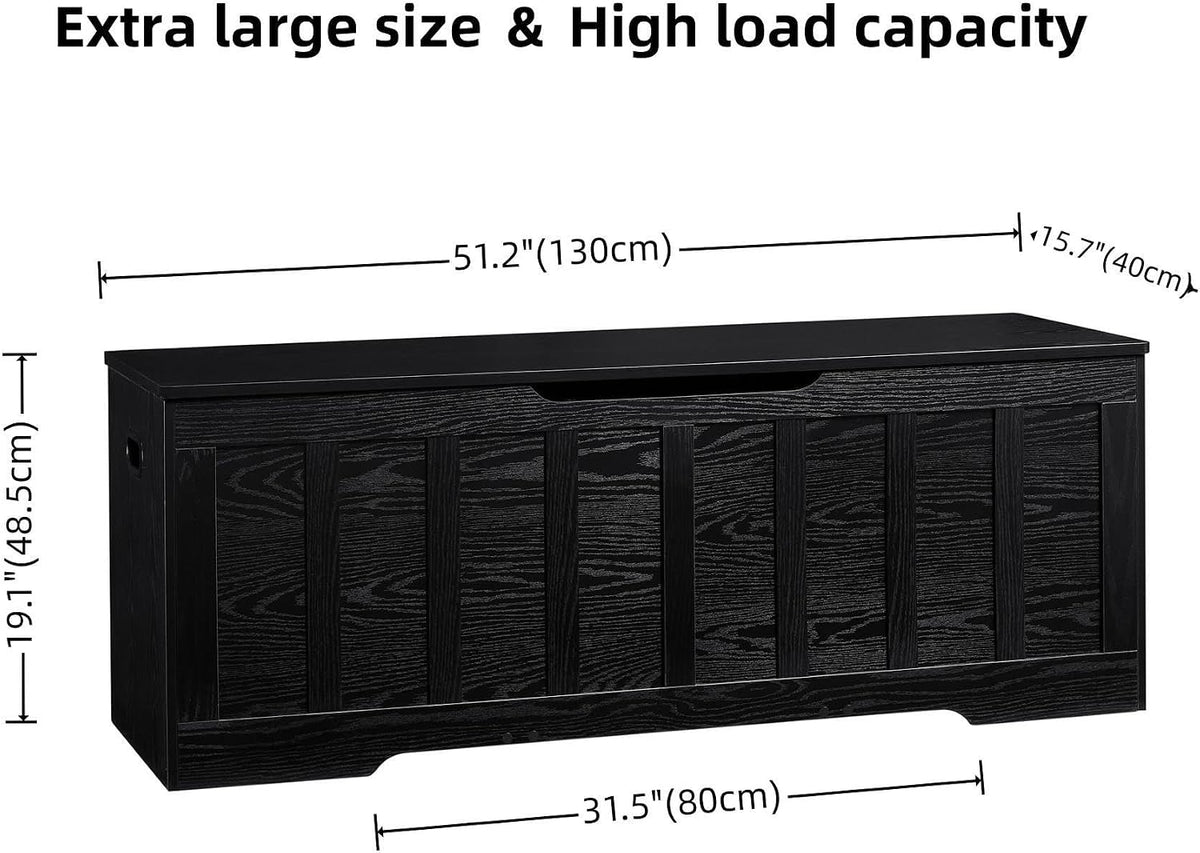 VANKILEY 51.2" Storage Chest Extra Large,Wooden Storage Bench,Black | Chest with 2 Safety Hinges, 51.2*15.7*19.1inches, Wooden Trunk for Bedroom, Livingroom,Entryway,Easy Assembly.