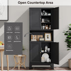 YAUWOH 69" Tall Metal Pantry Cabinet with Microwave Shelf, 4 Doors & 3 Adjustable Shelves, 120LBS Per Shelf Heavy Duty Storage Cabinet with Anti-Tip Design for Kitchen,Dining Room (1PC,Black)