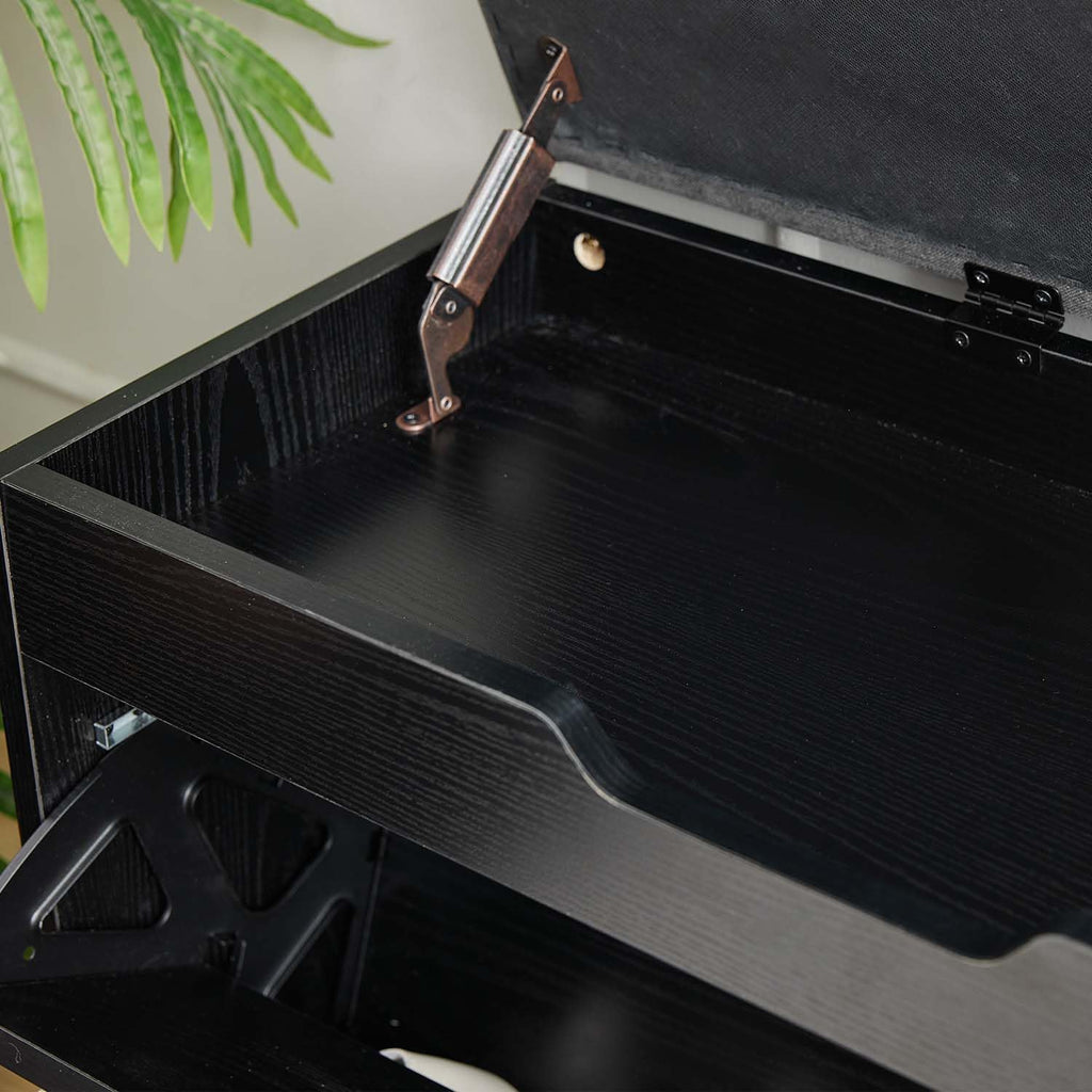 Shoe Storage Bench with Flip Drawers, Entryway Shoe Cabinet with Adjustable Shelves & Padded Seat Cushion, Shoe Organizer Storage Bench with Lift Top Storage for Hallway, Bedroom, Black