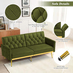 Velvet Sofa Set w/Adjustable Armrests & Backrests, Olive Green | Tufted Accent Chair w/Ottoman & Convertible Futon Sofa Bed, 2 Pieces Comfortable Couch Set for Living Room, Apartment