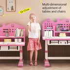 Kids Desk and Chair Set, Height Adjustable Study Table for Home and School | Study Writing Desk With Widened Desktop, Bookstand, Storage Drawer and Ergonomic Chair for Boys and Girls. Pink