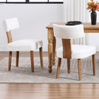 Mid Century Modern Dining Chairs Set of 4, Linen Fabric Upholstered Dining Chairs with Wood Legs, Farmhouse Kitchen Chair Armless, Comfy Side Chairs for Dining/Living Room/Kitchen, Cream