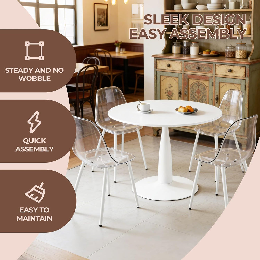 42" Round White Tulip Dining Table, Mid Century Modern Pedestal Kitchen Table for 6, White Dining Room Table for Restaurant, Apartment, Home