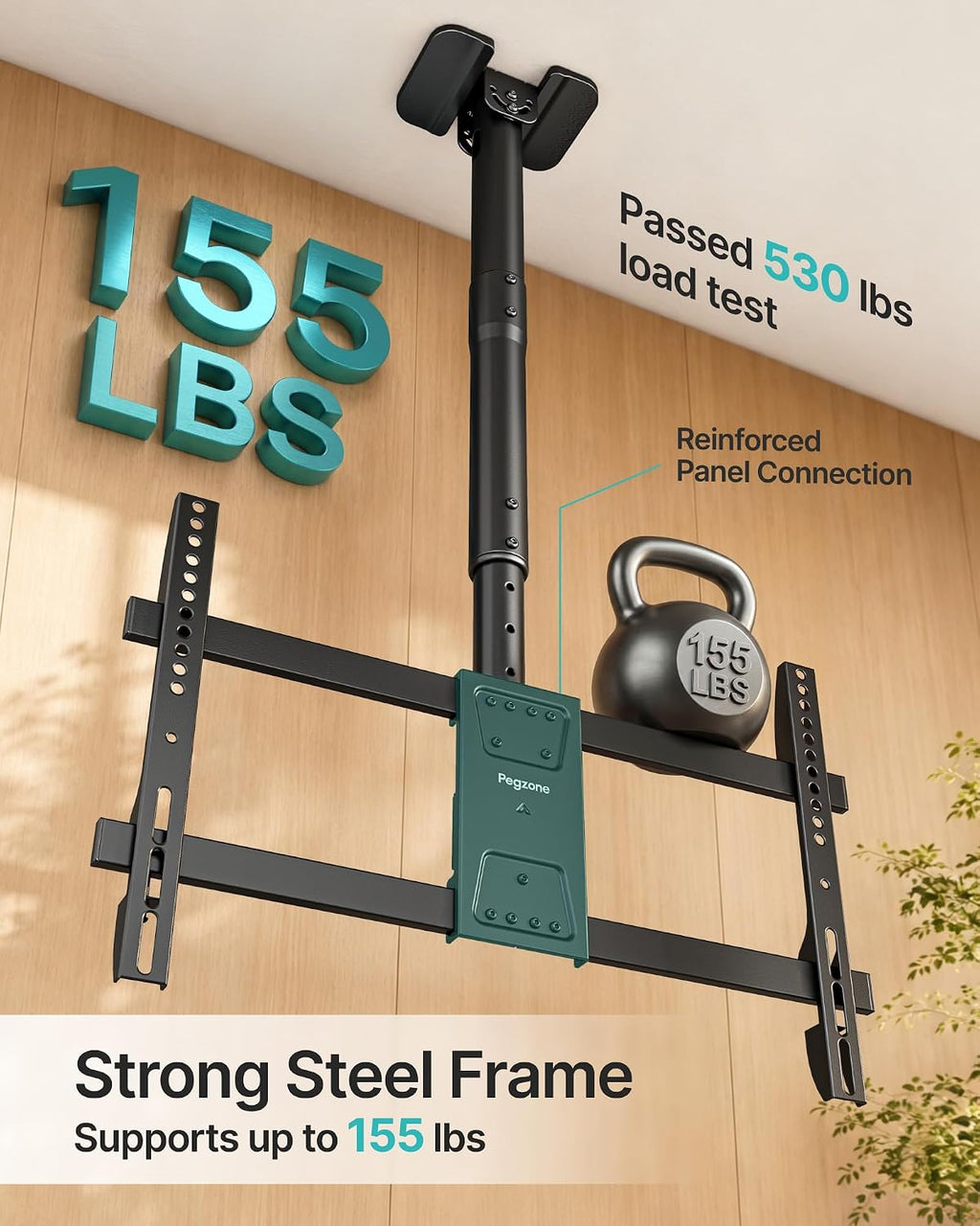 PEGZONE Ceiling TV Mount for 43-86 Inch TVs, 19.1"-36.4" Height Adjustable | Holds 155lbs, Full Motion TV Ceiling Mount for Flat & Sloped Ceilings, Hanging TV Bracket with Swivel, Tilt, Max VESA 600x400