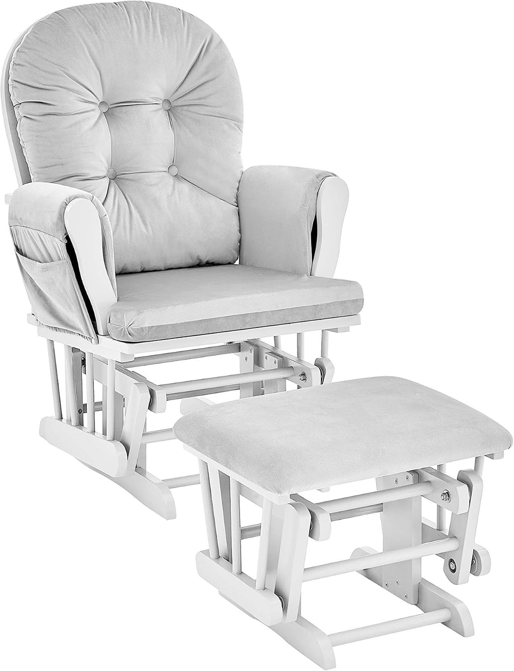 Glider and Ottoman White Wood and Gray Fabric