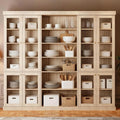 70.8" Tall Farmhouse Modular Kitchen Pantry Cabinet with Glass Doors, Wooden Storage Hutch with 6-Tier Adjustable Shelves, Set of 3, Brown
