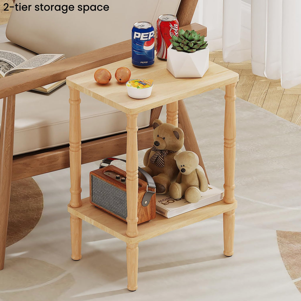 LUCKNOCK Solid Wood Side Table, Small Vintage End Table, Narrow Couch Side Table with Storage, Skinny Nightstand Bedside Table for Small Spaces, Bedroom, Living Room, Farmhouse, No-Tool Assembly.